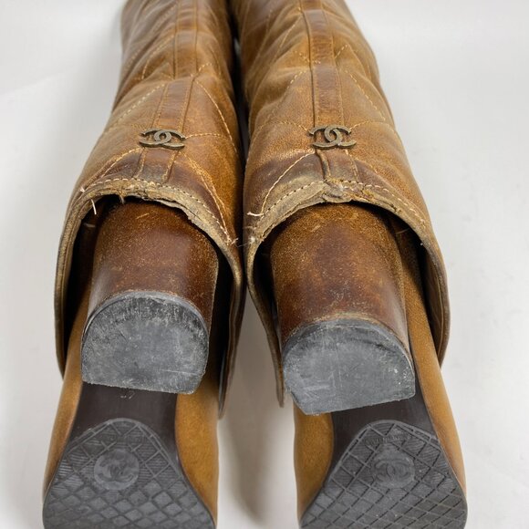 CHANEL Brown Leather Fold-Over Knee High Boots *AS IS* FINAL SALE! - Picture 16 of 16